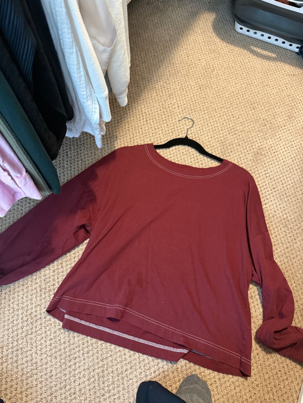 Women's Long Sleeve stitched tee Burgundy